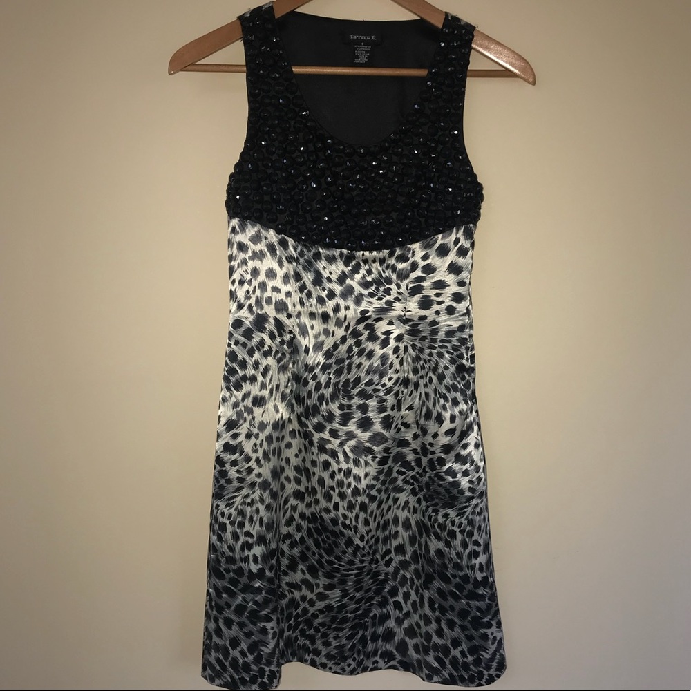Cheetah leopard print dress black rhinestone top